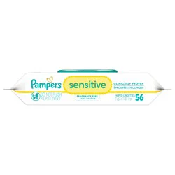 Pampers Baby Wipes Pampers Sensitive, Clinically Proven, Fragrance Free, Water Based, Hypoallergenic Baby Wipes, 56 Baby Wipes Total (1X Flip-Top Packs)