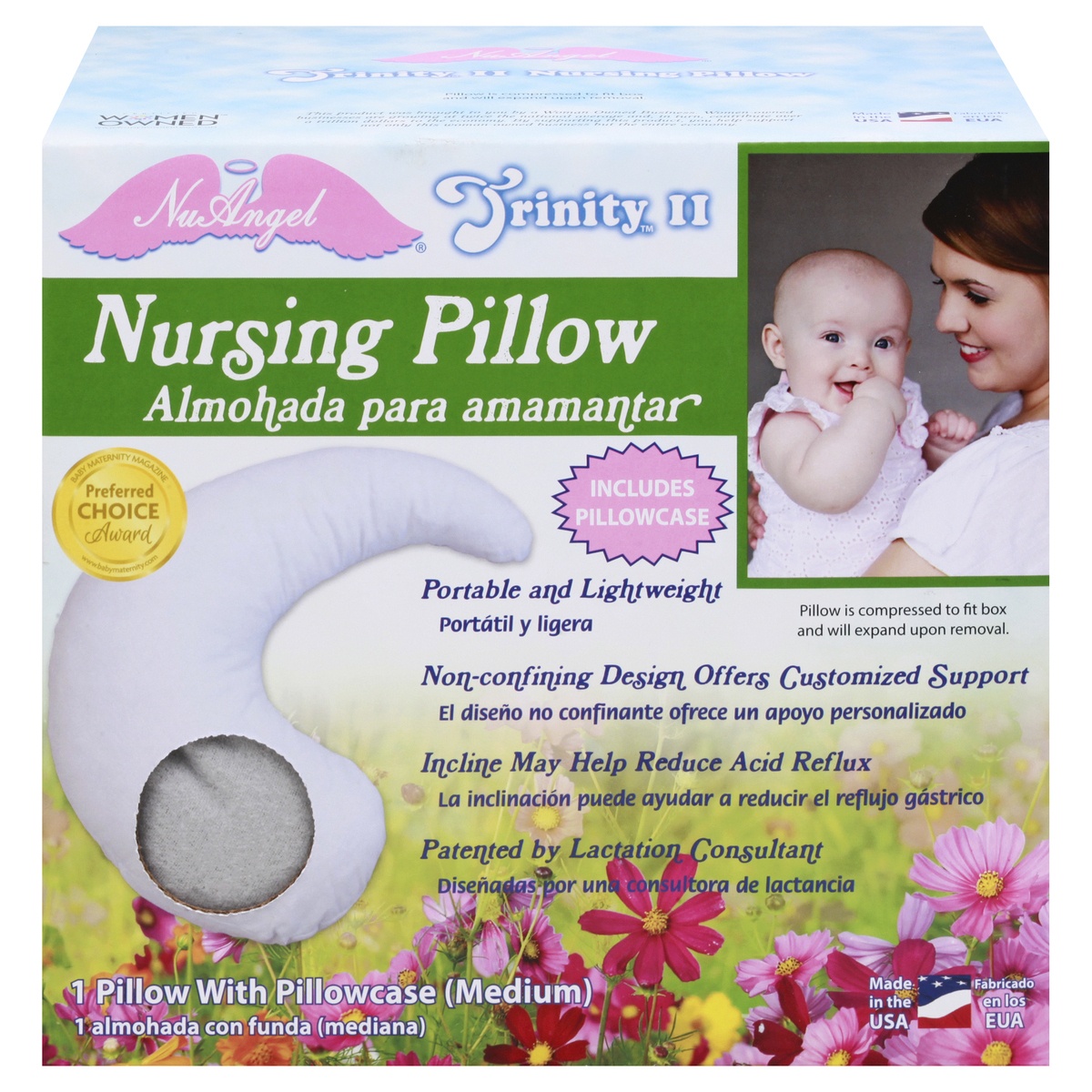 slide 1 of 1, NuAngel With Pillowcase Medium Gray Nursing Pillow 1 ea, 1 ct