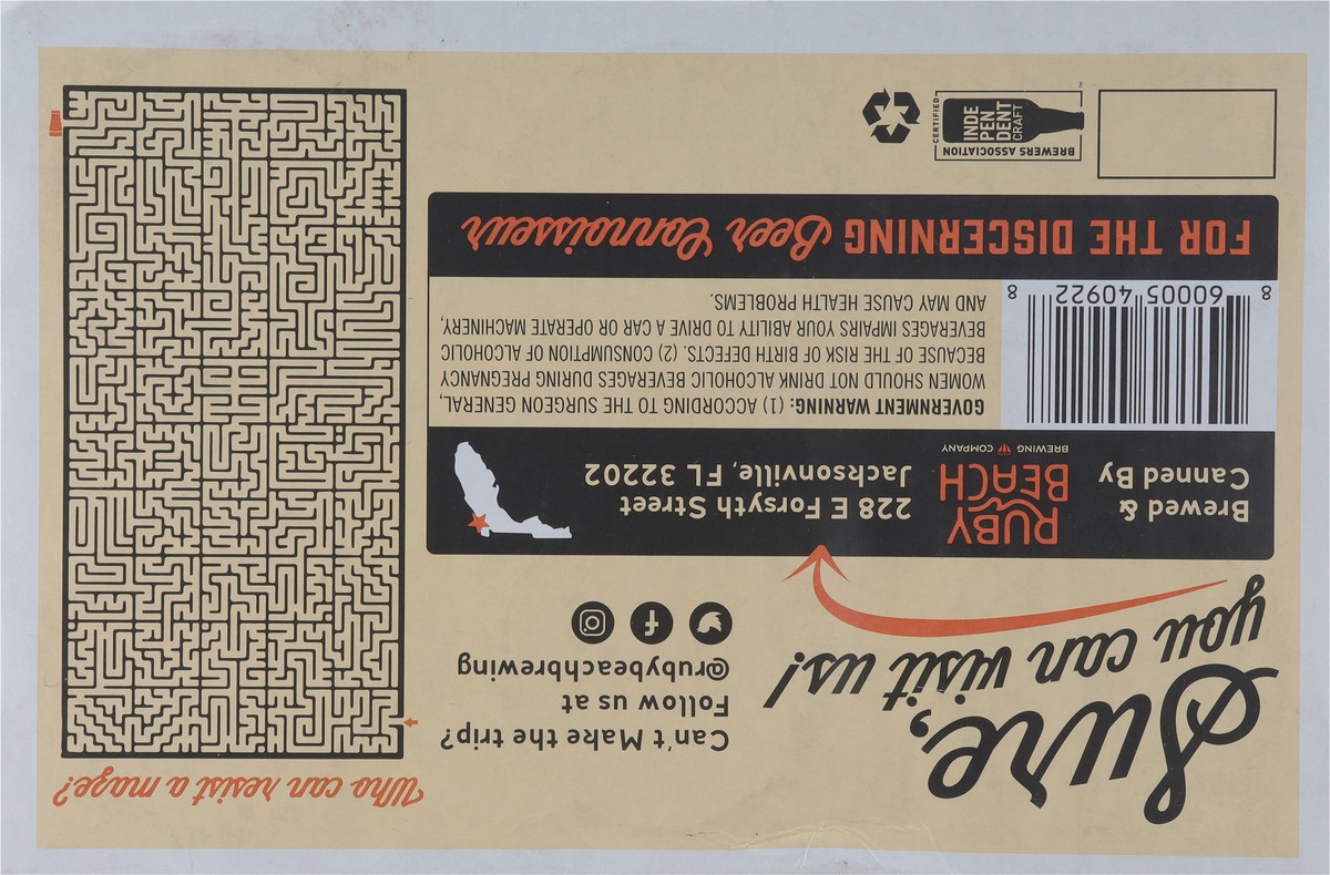 slide 6 of 13, Ruby Beach Brewing Co India Pale Ale American Garage Beer 6 - 12 fl oz Cans, 12 oz