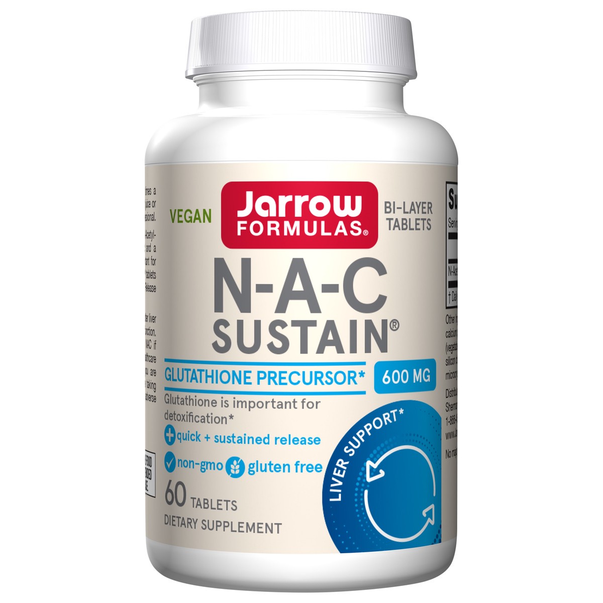 slide 1 of 4, Jarrow Formulas N-A-C Sustain 600 mg - Antioxidant Amino Acid Supplement - 60 Sustain Tablets - Supports Liver & Lung Function - Precursor to Glutathione - 60 Servings, 1 ct