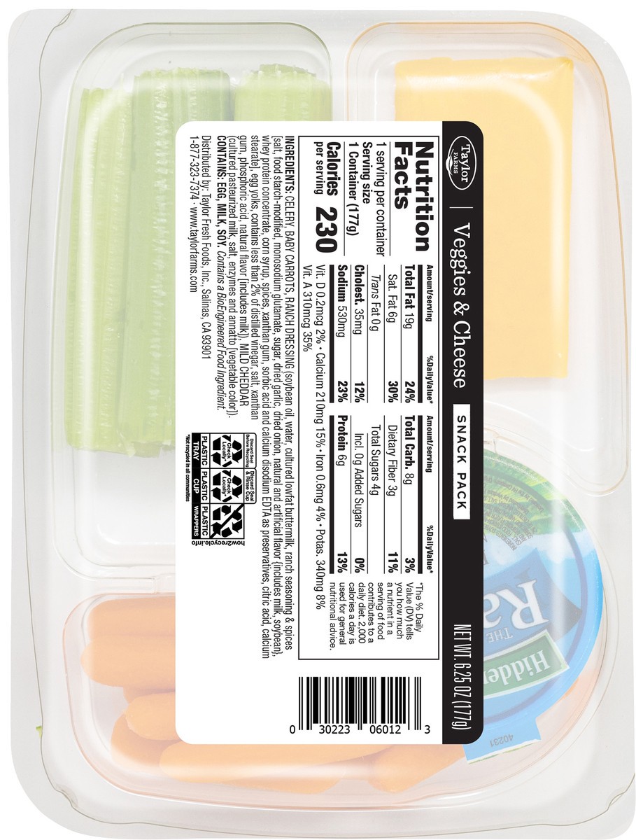 slide 2 of 3, Taylor Farms Veggies & Cheese Snack Pack, 6.25 oz