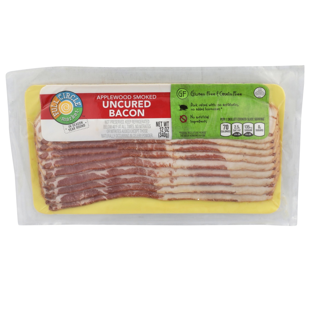 slide 1 of 1, Full Circle Market Applewood Smoked Uncured Bacon, 12 oz