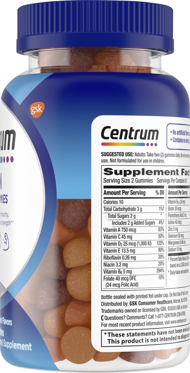 slide 2 of 7, Centrum MultiGummies Gummy Multivitamin for Men, Multivitamin/Multimineral Supplement with Selenium, Antioxidants and Vitamin D3, Assorted Fruit Flavor - 100 Count, 100 ct