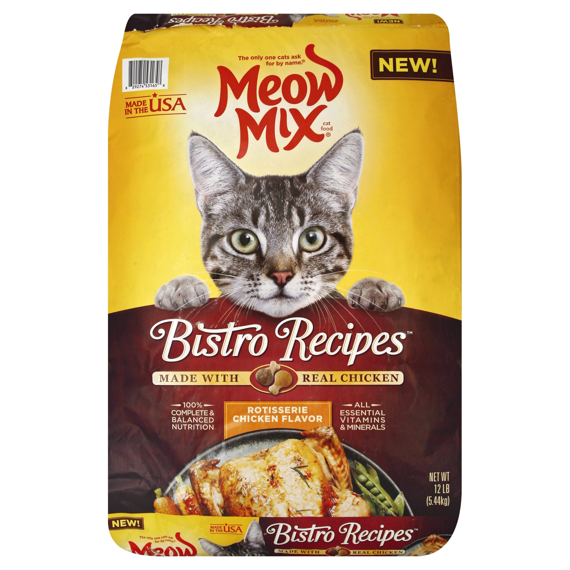 slide 1 of 2, Meow Mix Bistro Recipes Rotisserie Chicken Dry Cat Food, 12 lb