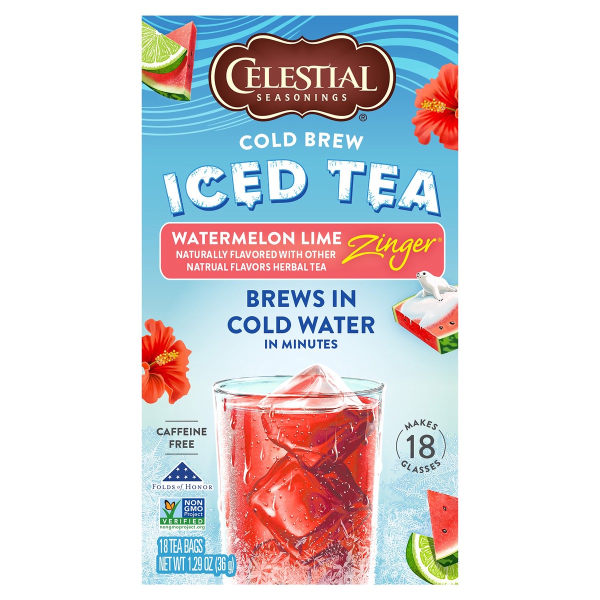 slide 1 of 7, Celestial Seasonings Celestial Seasoning Watermelon Lime Zinger Cold Brew, 1.29 oz