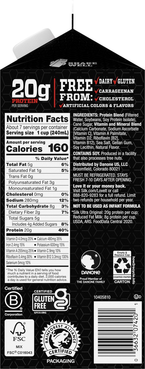 slide 9 of 14, Silk Ultra, 20G Complete Plant Based Protein Performance Drink, Original, 59oz., Dairy-Free, Non-GMO Project Verified, 59 fl oz