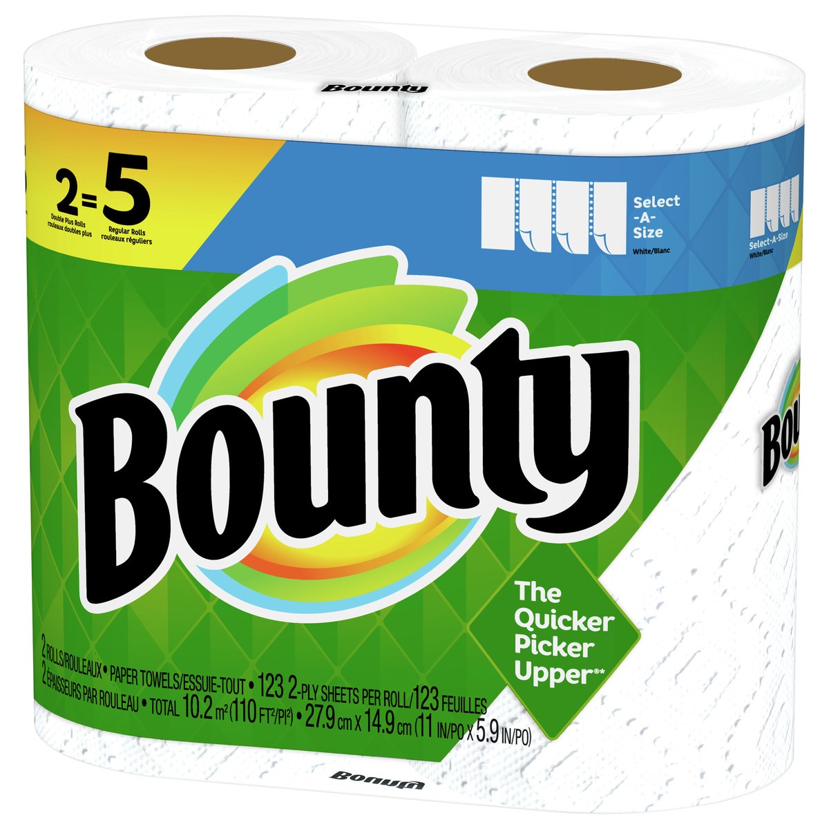 slide 6 of 7, Bounty Select-A-Size Paper Towels, White, 2 Double Plus Rolls = 5 Regular Rolls, 2 Count, 2 ct