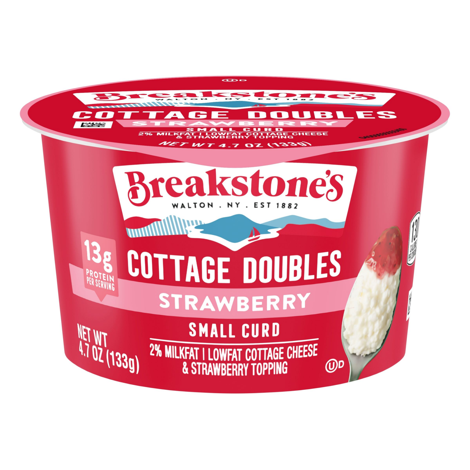 slide 1 of 4, Breakstone's Cottage Doubles, Lowfat, Small Curd, 2% Milkfat, Strawberry, 4.7 oz