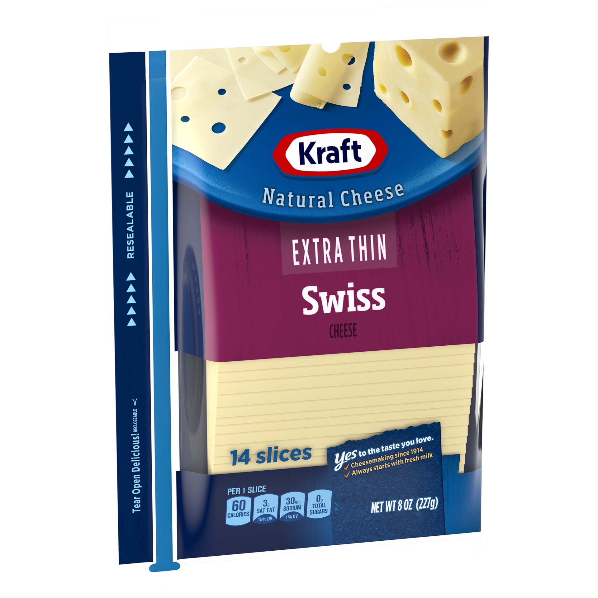 slide 5 of 6, Kraft Extra Thin Swiss Cheese Slices Pack, 14 ct; 8 oz