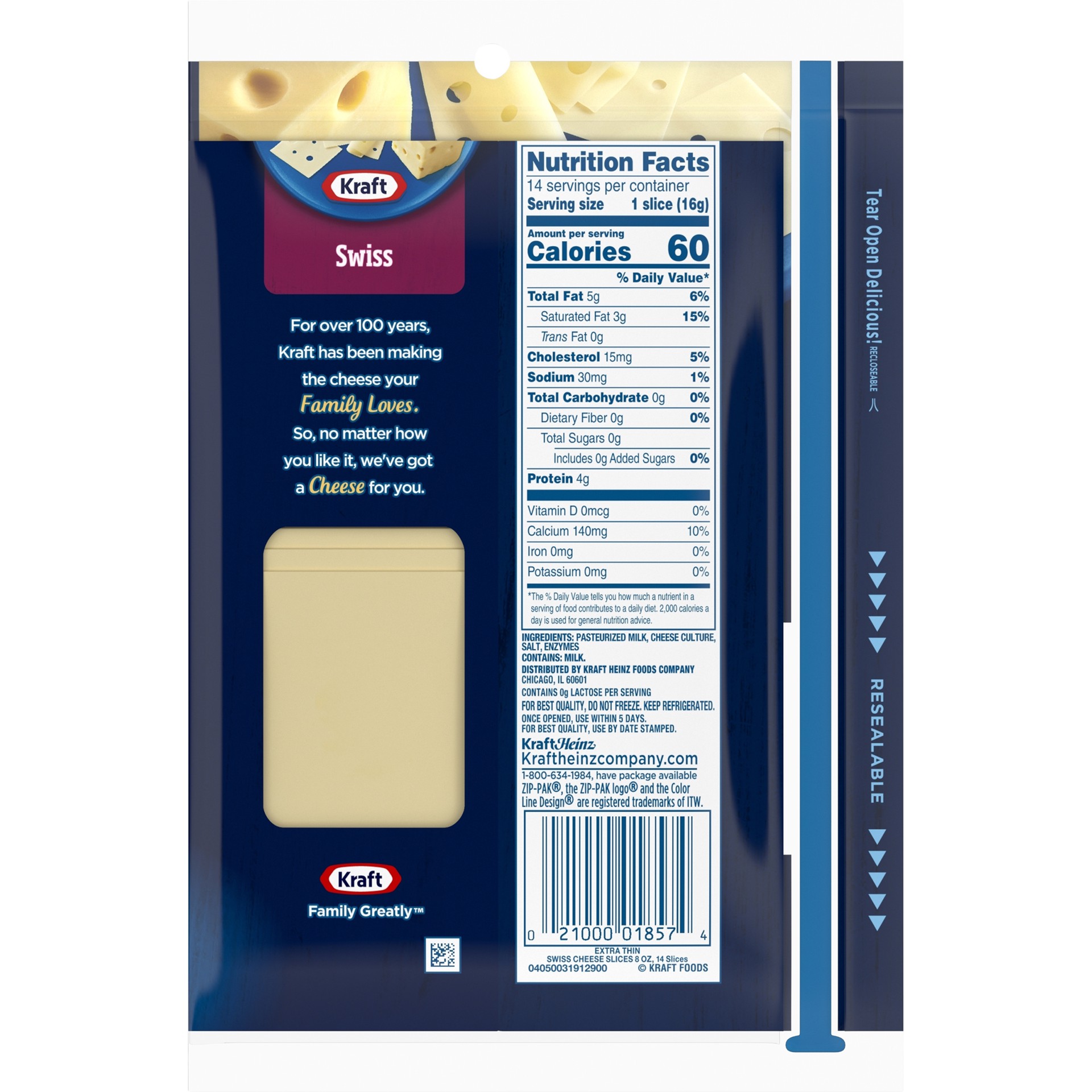 slide 6 of 6, Kraft Extra Thin Swiss Cheese Slices Pack, 14 ct; 8 oz