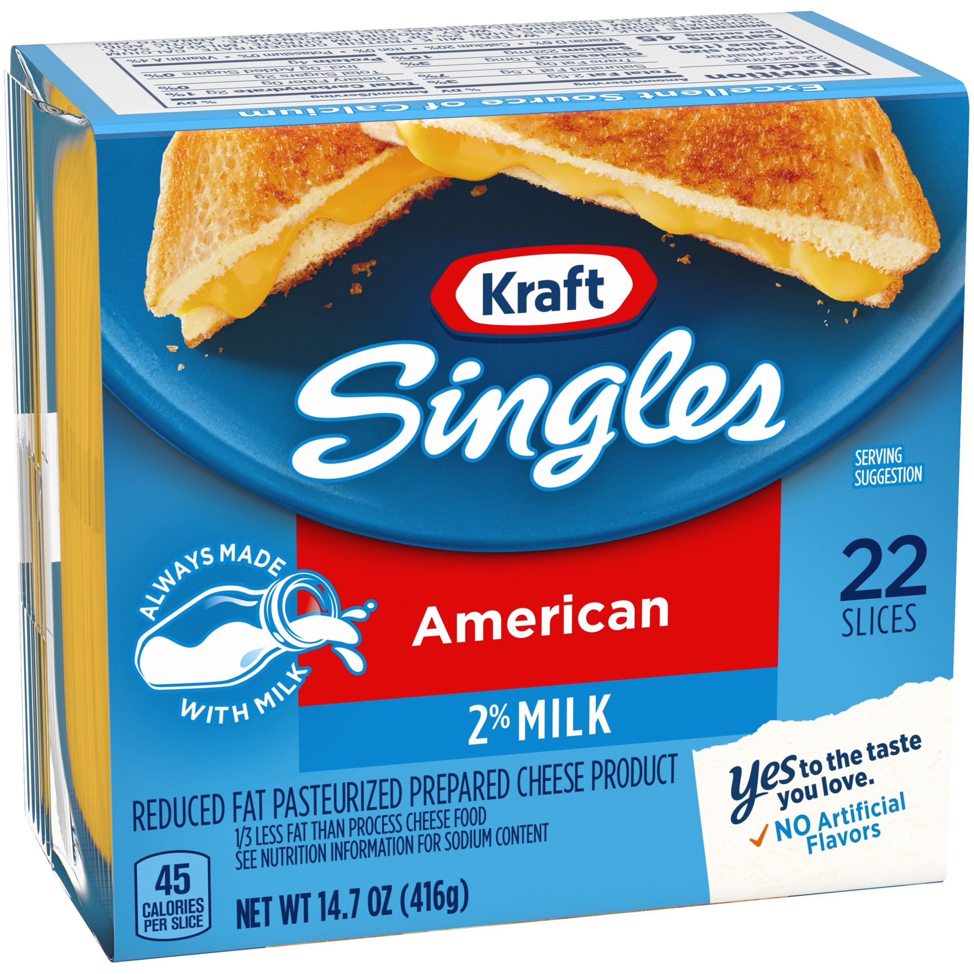 slide 3 of 6, Kraft Singles 2% Pasteurized Prepared Cheese Product American Slices Pack, 22 ct; 14.7 oz