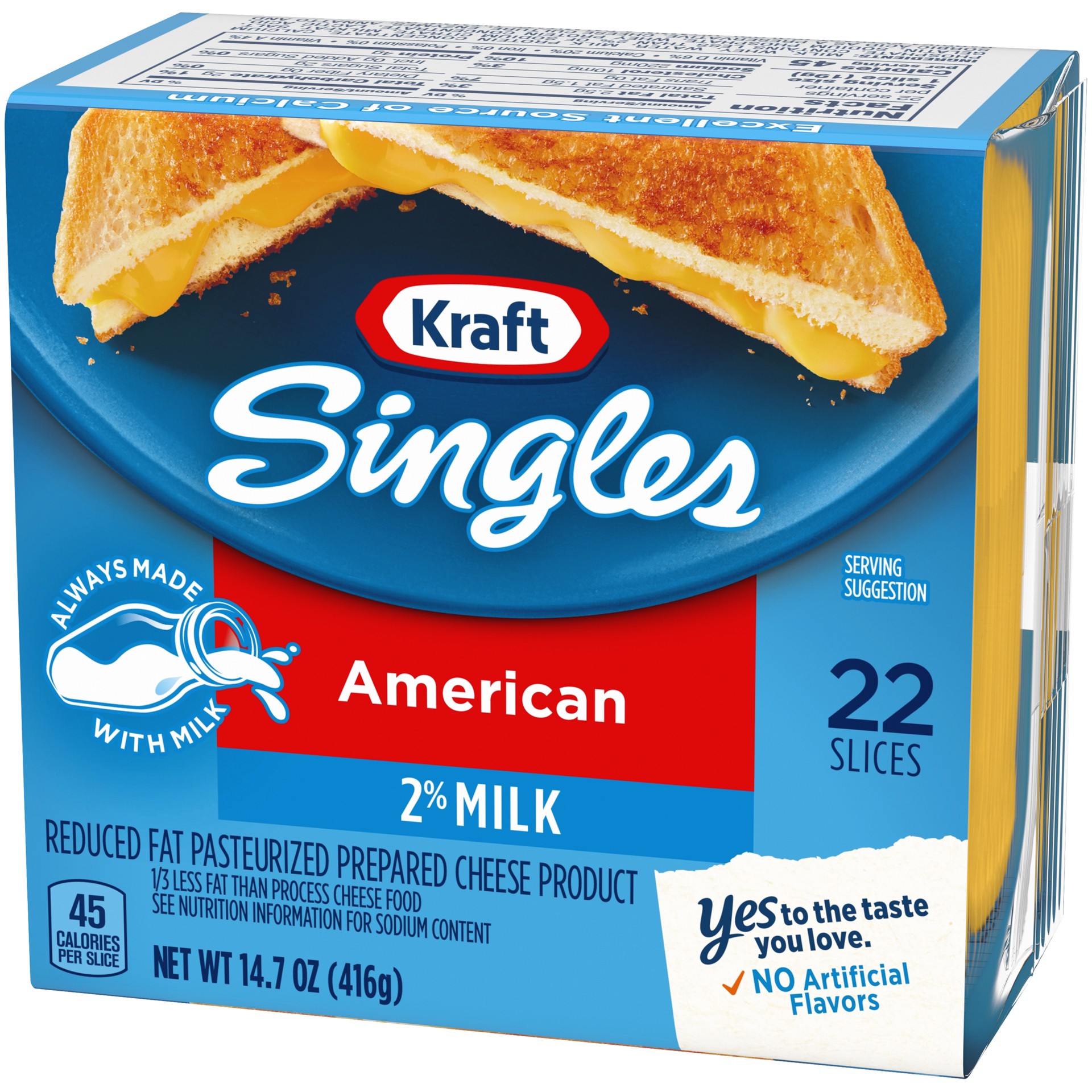 slide 2 of 6, Kraft Singles 2% Pasteurized Prepared Cheese Product American Slices Pack, 22 ct; 14.7 oz