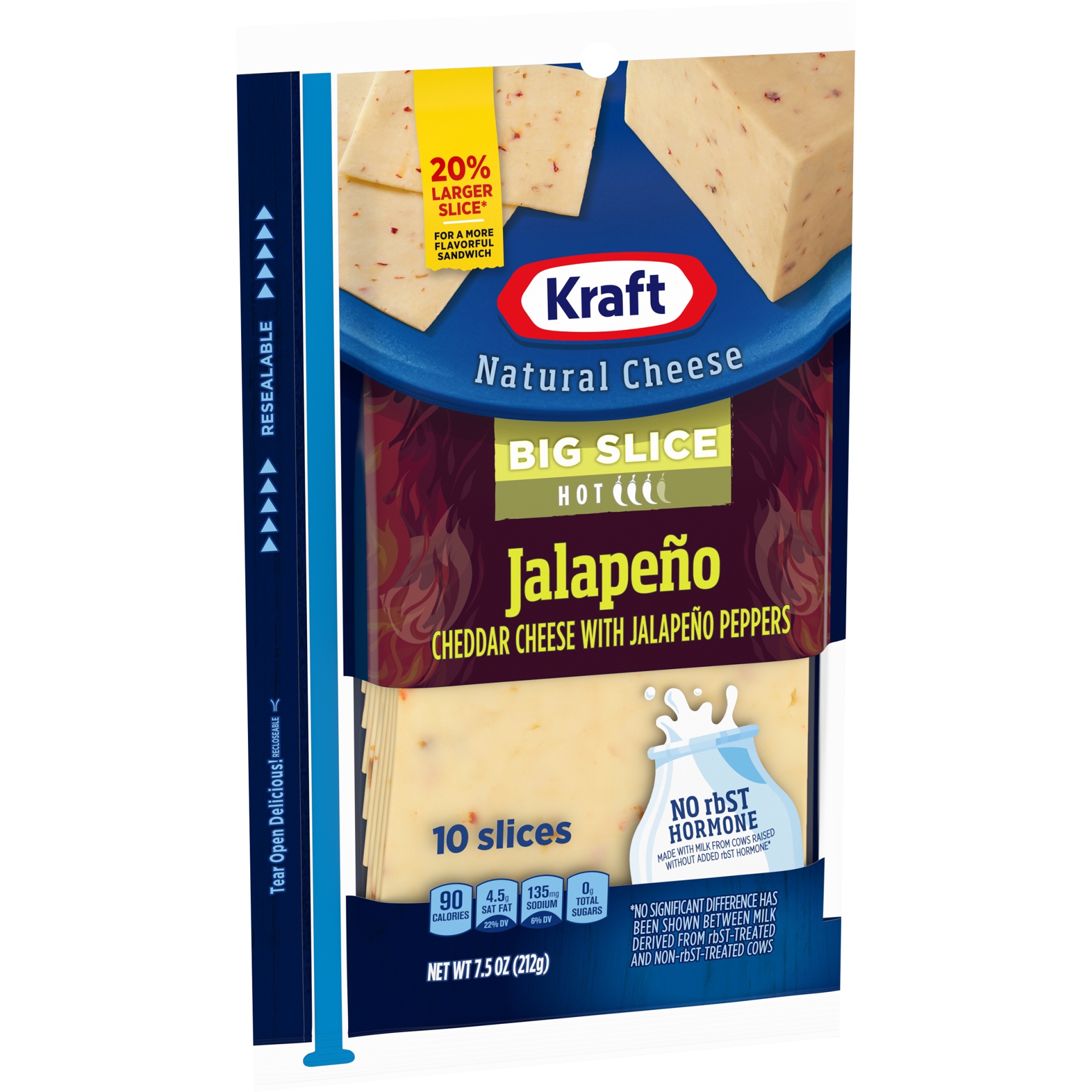 slide 2 of 6, Kraft Big Slice Jalapeno White Cheddar Cheese Slices with Jalapeno Peppers Pack, 10 ct; 7.5 oz