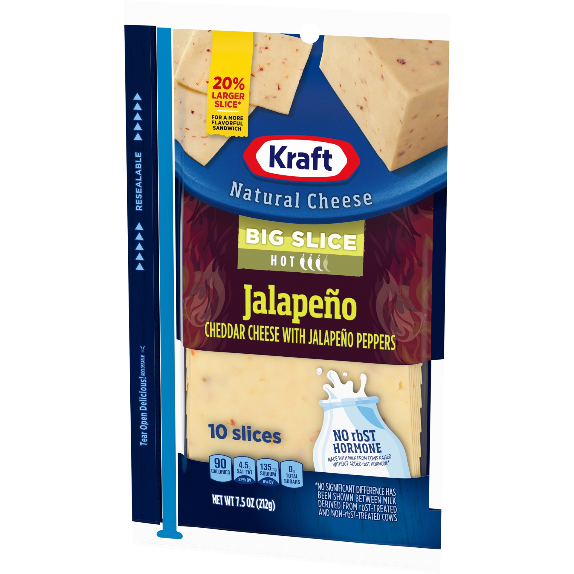slide 3 of 6, Kraft Big Slice Jalapeno White Cheddar Cheese Slices with Jalapeno Peppers Pack, 10 ct; 7.5 oz