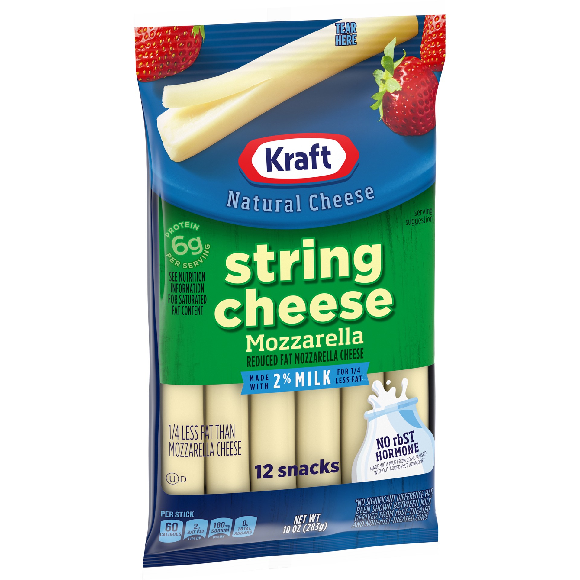 slide 6 of 8, Kraft String Cheese Mozzarella Cheese Snacks with 2% Milk Sticks, 12 ct