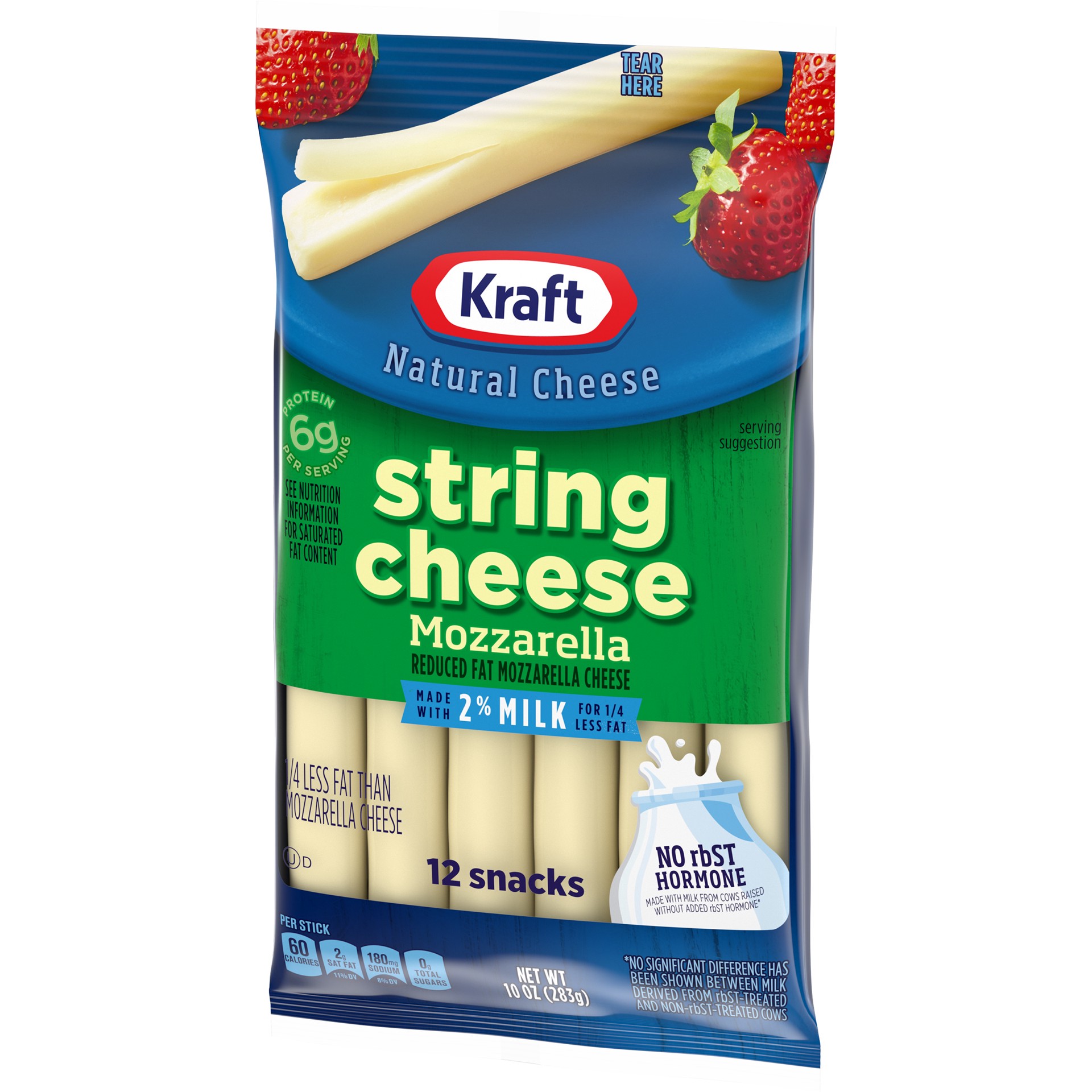 slide 7 of 8, Kraft String Cheese Mozzarella Cheese Snacks with 2% Milk Sticks, 12 ct