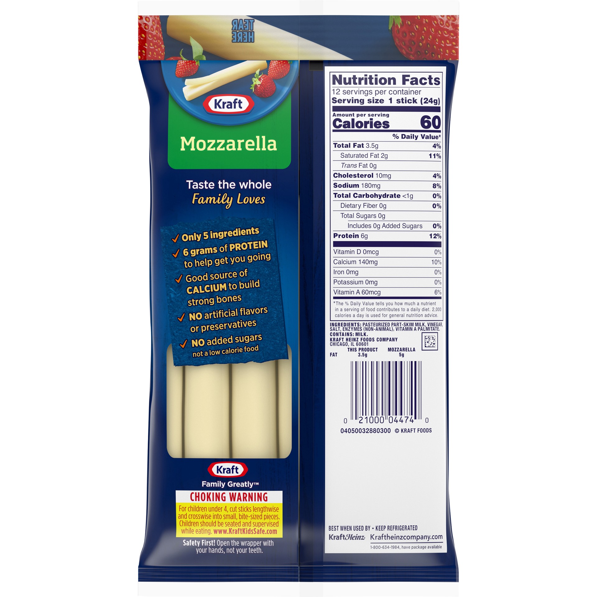 slide 8 of 8, Kraft String Cheese Mozzarella Cheese Snacks with 2% Milk Sticks, 12 ct