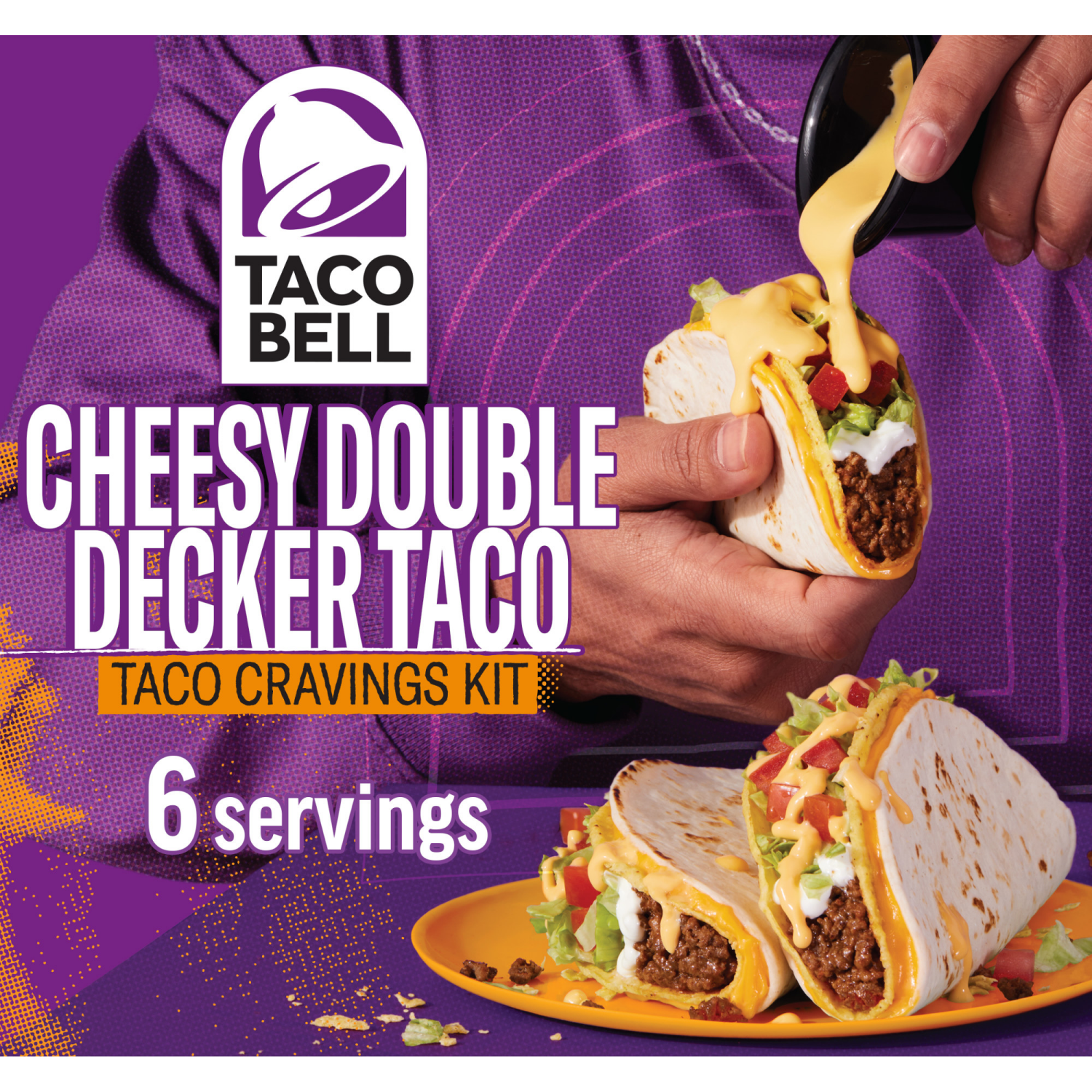slide 1 of 8, Taco Bell Cheesy Double Decker Taco Dinner Kit with 6 Soft Tortillas, 6 Crunchy Taco Shells, Velveeta Cheese Sauce & Seasoning, 14 oz Box, 14 oz