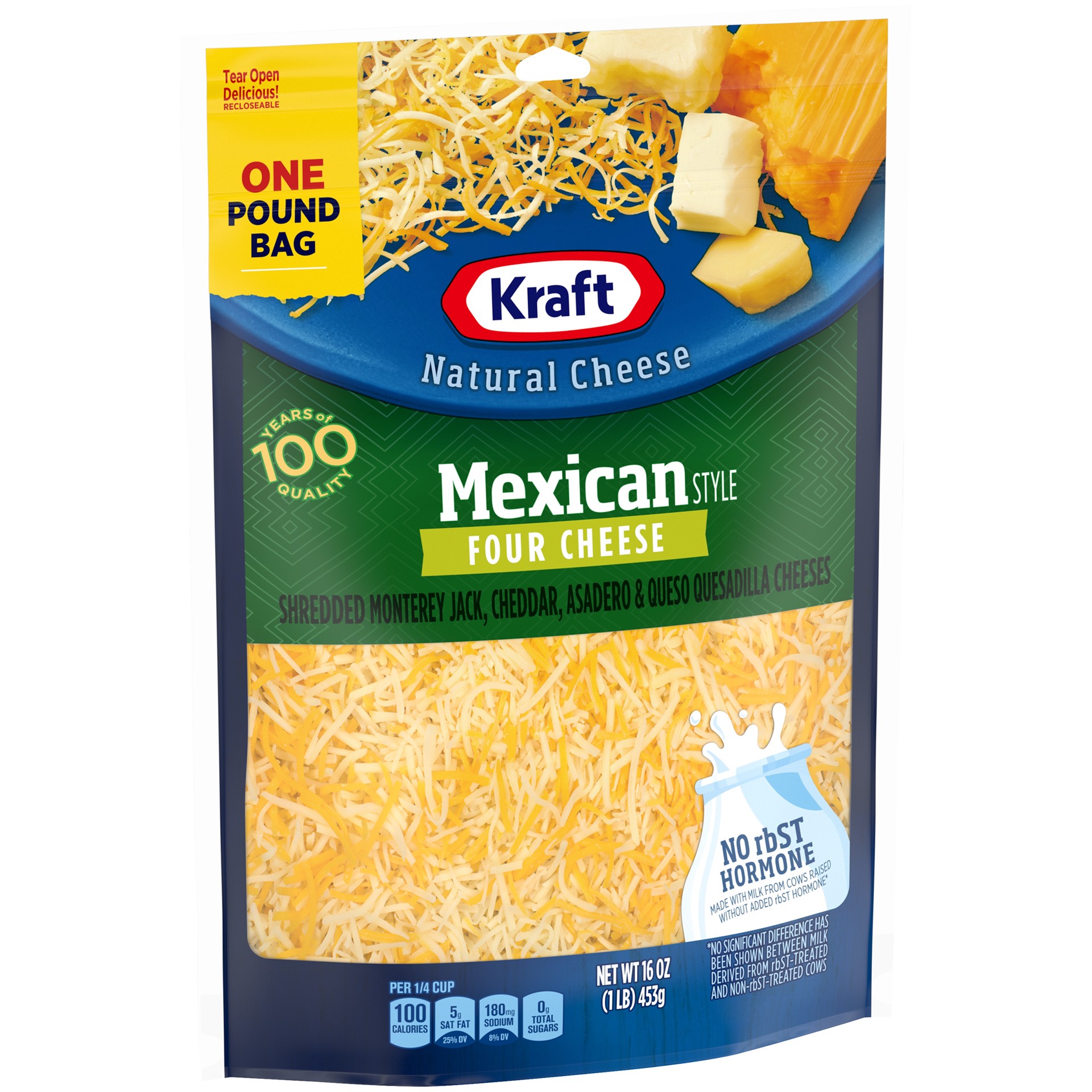 slide 2 of 8, Kraft Mexican Style Four Cheese Blend Shredded Cheese, 16 oz