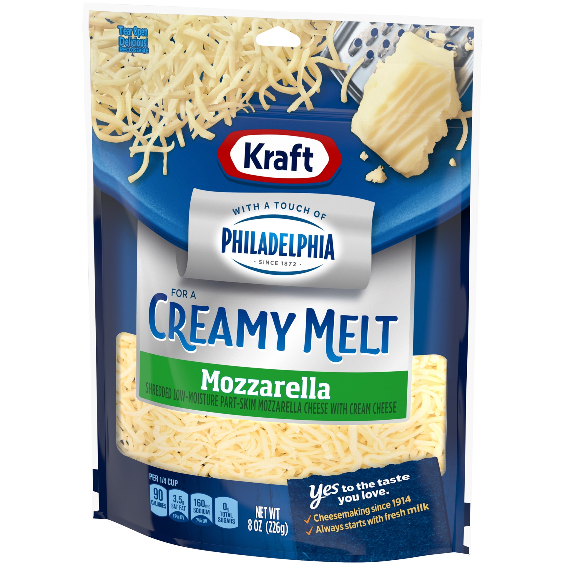 slide 6 of 10, Kraft Mozzarella Shredded Cheese with a Touch of Philadelphia for a Creamy Melt, 8 oz