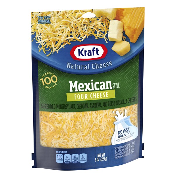 slide 13 of 29, Kraft Mexican Style Four Cheese Blend Shredded Cheese, 8 oz Bag, 8 oz