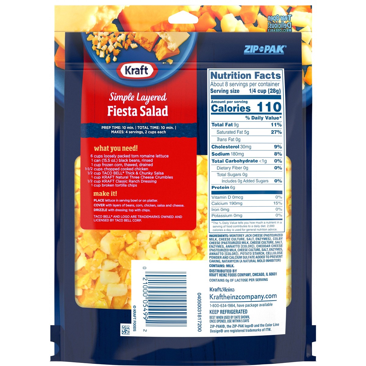 slide 5 of 13, Kraft Three Cheese Blend Cheese Crumbles, 8 oz Bag, 8 oz