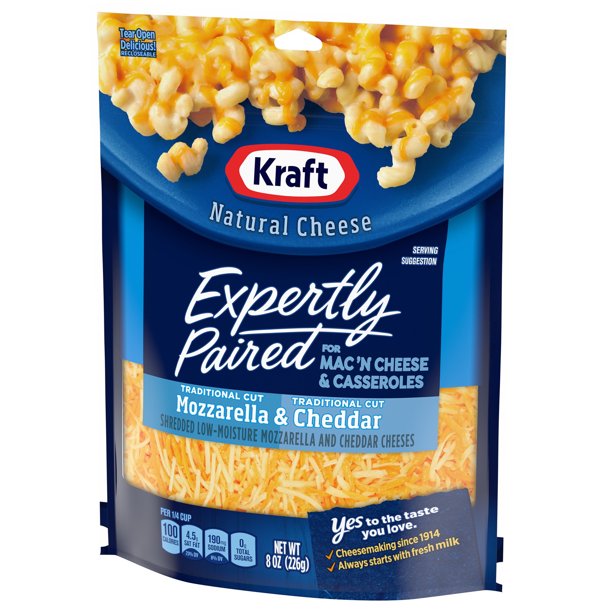 slide 2 of 9, Kraft Expertly Paired Mozzarella & Cheddar Shredded Cheese for Mac'N Cheese & Casseroles, 8 oz
