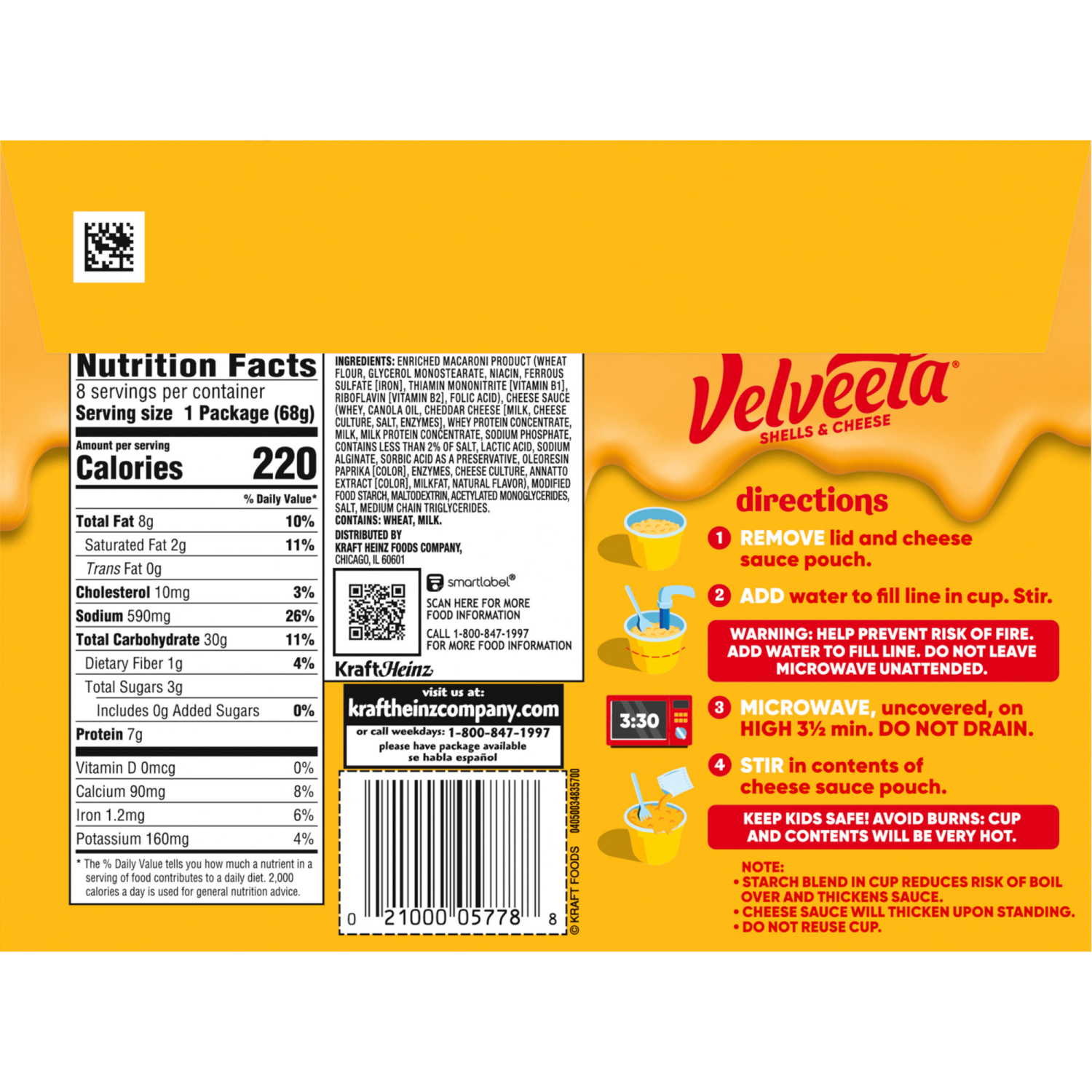 slide 2 of 8, Velveeta Shells & Cheese Original Microwaveable Shell Pasta & Cheese Sauce, 8 ct Box, 2.39 oz Cups, 8 ct