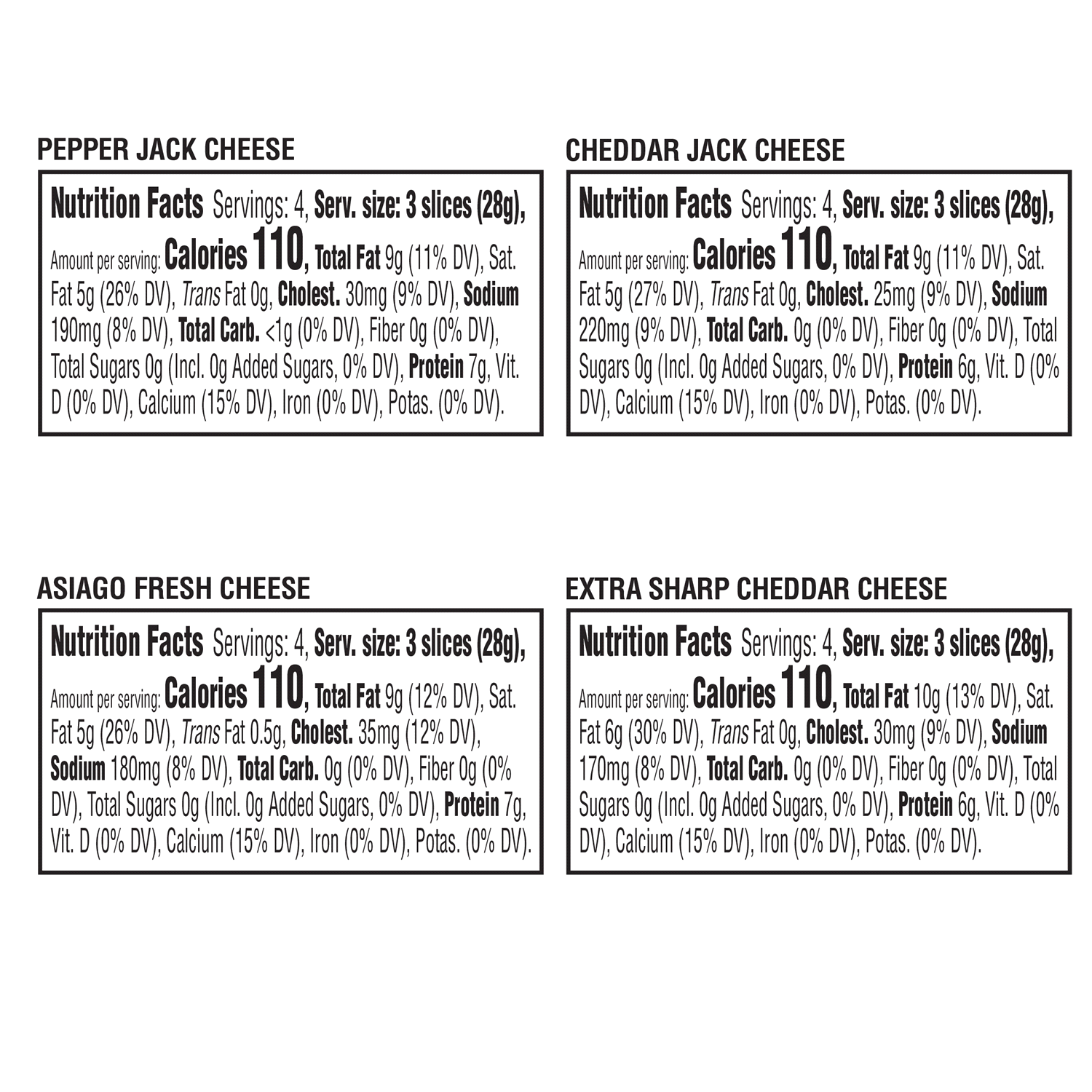 slide 2 of 4, Cracker Barrel Cracker Cuts Pepper Jack, Cheddar Jack, Asiago & Extra Sharp Cheddar Cheese Slice Variety Pack, 48 ct Tray, 48 ct
