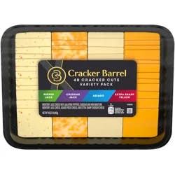 Cracker Barrel Cracker Cuts Pepper Jack, Cheddar Jack, Asiago & Extra Sharp Cheddar Cheese Slice Variety Pack, 48 ct Tray