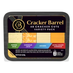 Cracker Barrel Cracker Cuts Pepper Jack, Cheddar Jack, Asiago & Extra Sharp Cheddar Cheese Slice Variety Pack, 48 ct Tray