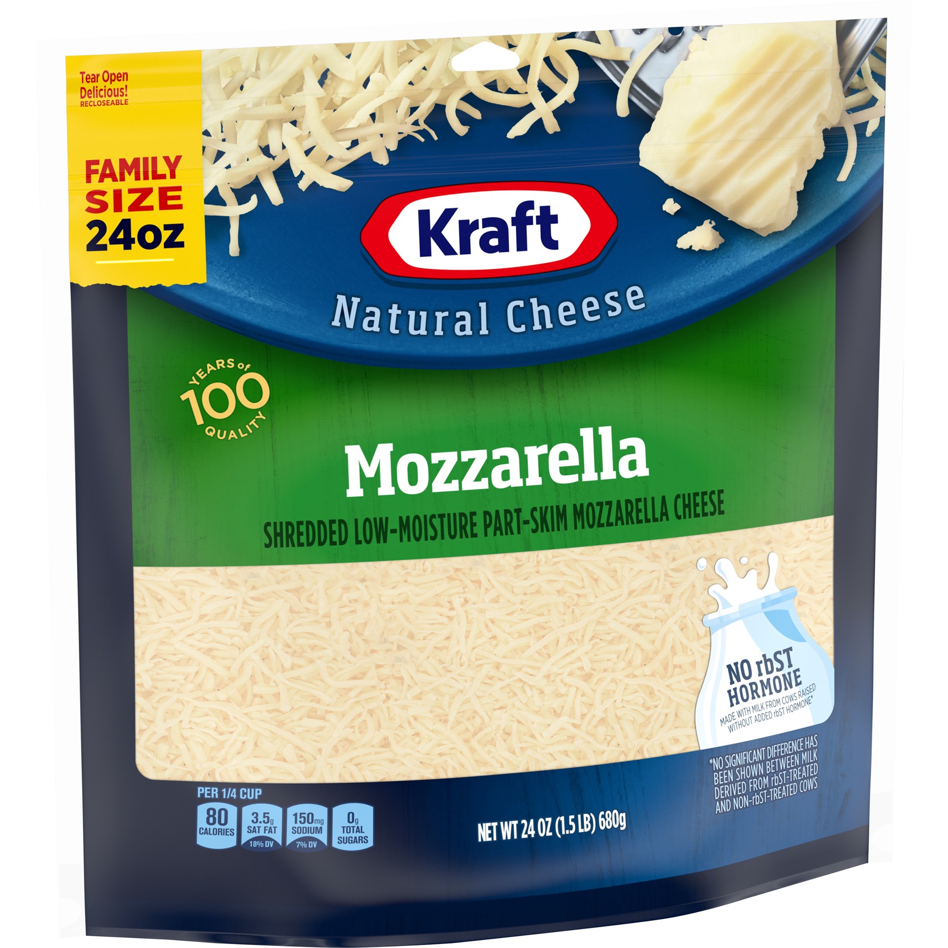 slide 5 of 6, Kraft Mozzarella Shredded Cheese Family Size, 24 oz