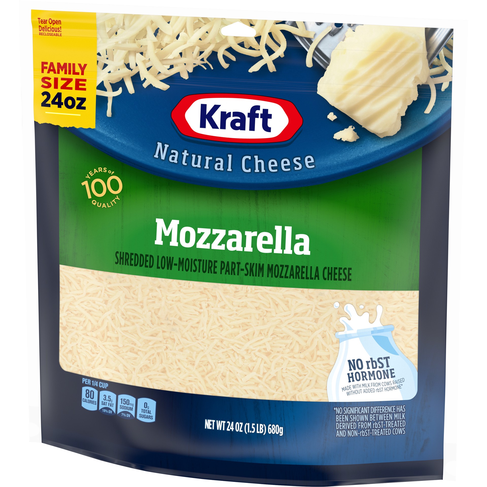 slide 2 of 6, Kraft Mozzarella Shredded Cheese Family Size, 24 oz