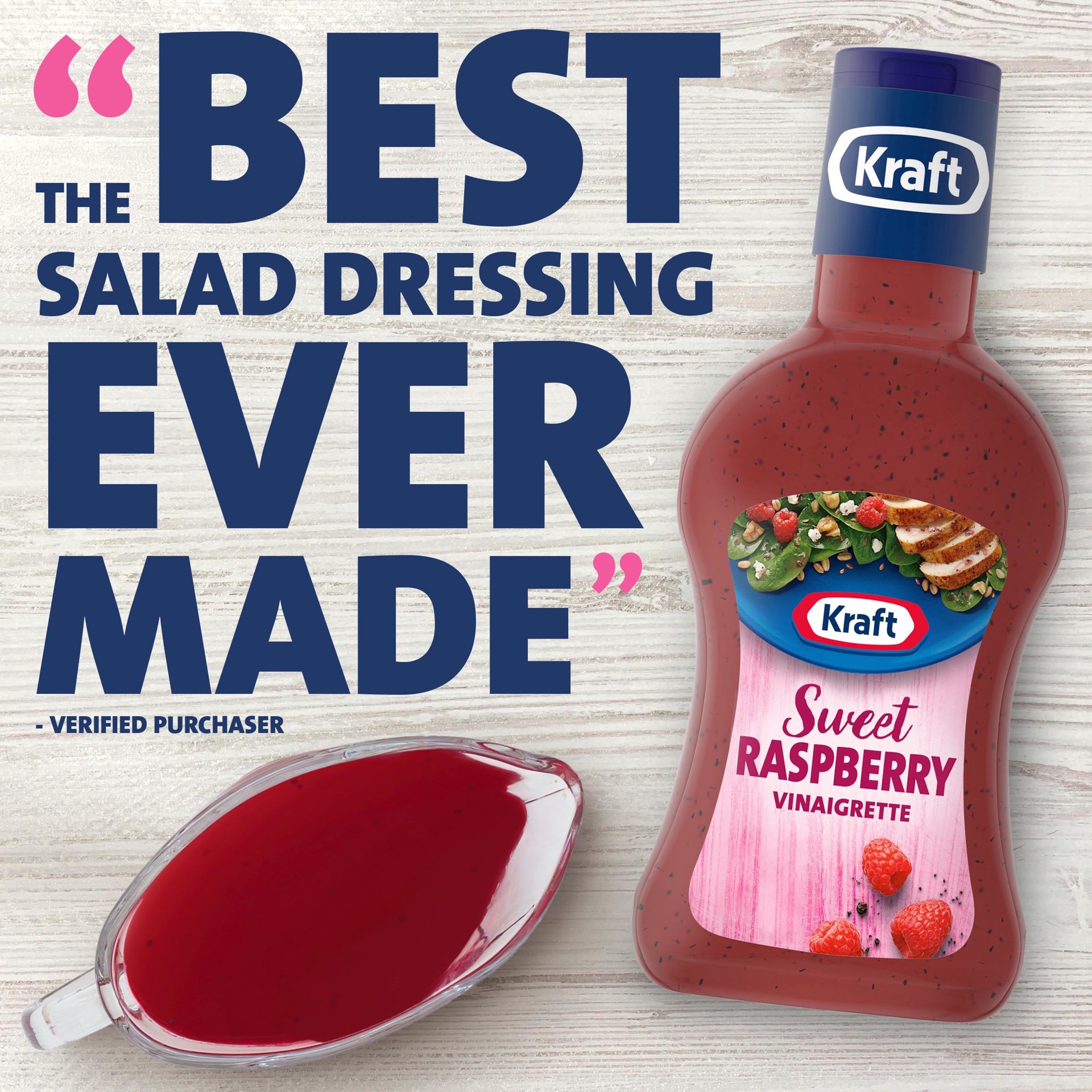 slide 3 of 7, Kraft Sweet Raspberry Vinaigrette Salad Dressing Bottle, 14 fl oz