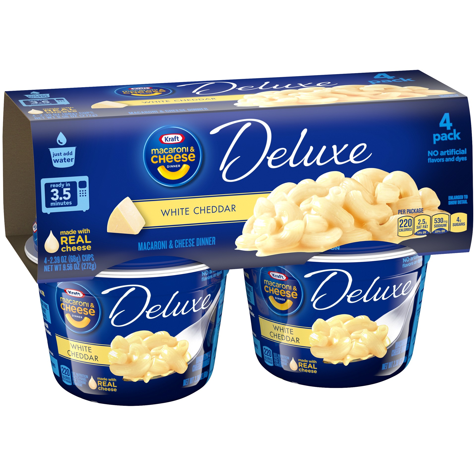 slide 2 of 7, Kraft Deluxe White Cheddar Macaroni & Cheese Dinner Pack Cups, 4 ct; 2.39 oz