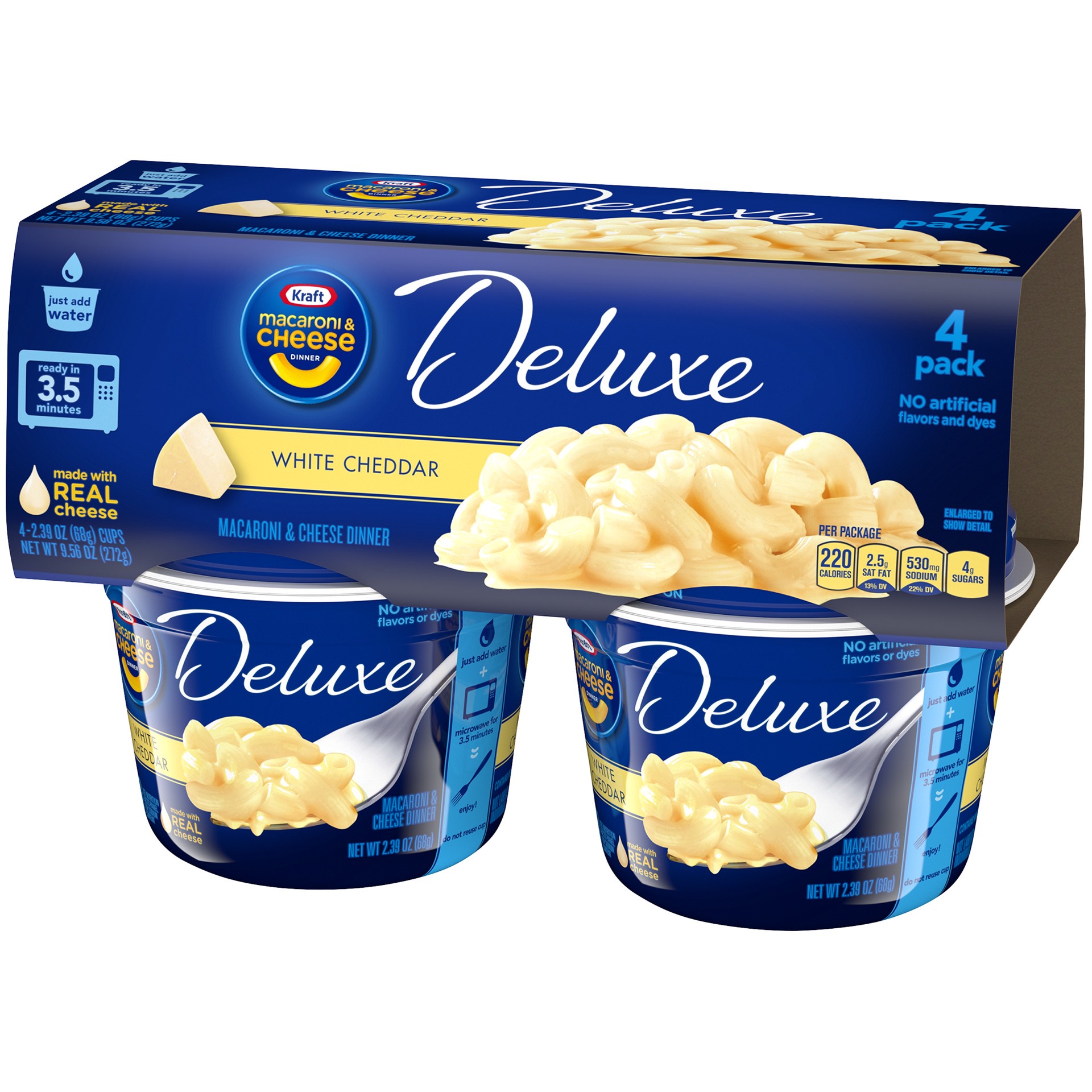 slide 4 of 7, Kraft Deluxe White Cheddar Macaroni & Cheese Dinner Pack Cups, 4 ct; 2.39 oz