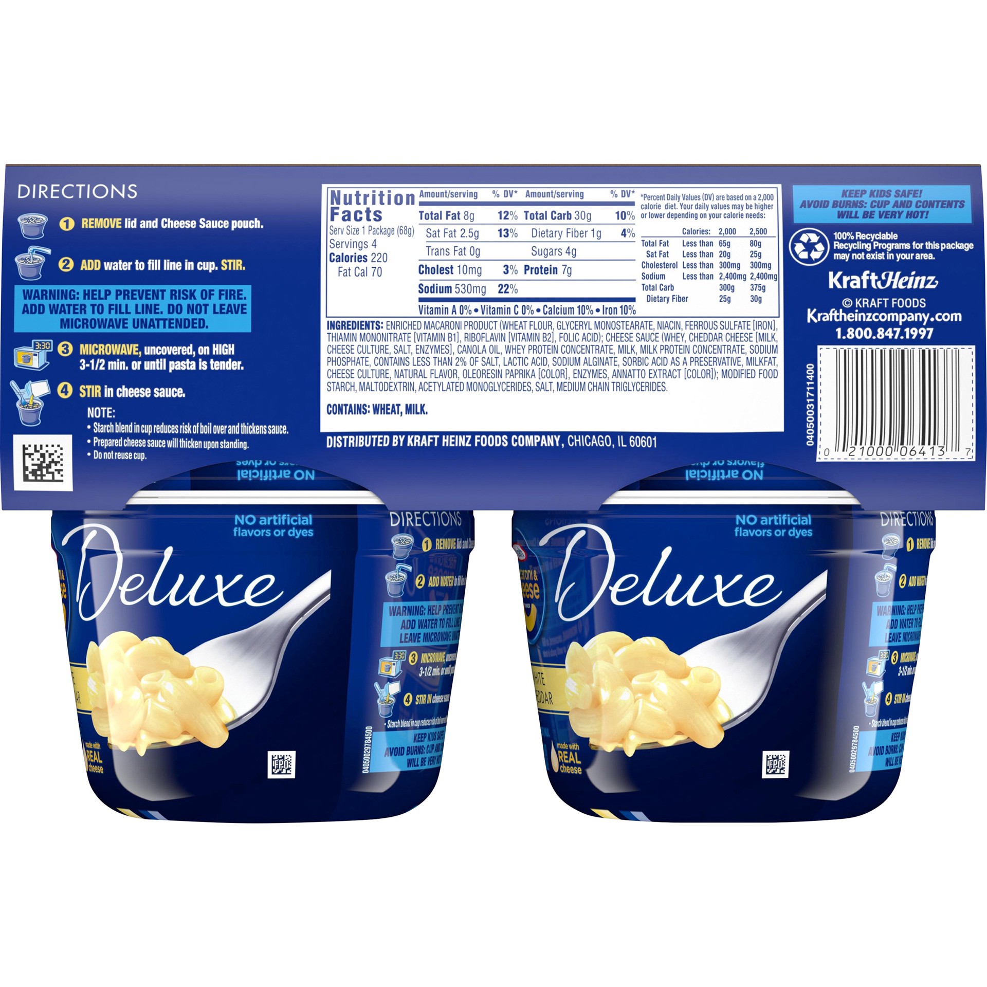 slide 5 of 7, Kraft Deluxe White Cheddar Macaroni & Cheese Dinner Pack Cups, 4 ct; 2.39 oz