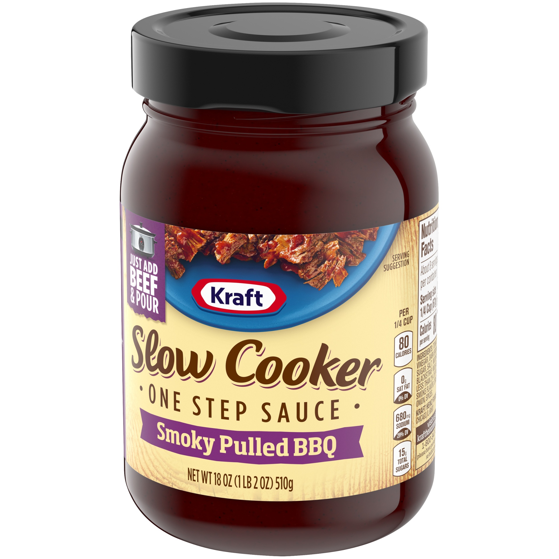 slide 3 of 6, Kraft Slow Cooker Smoky Pulled BBQ One Step Sauce Jar, 18.5 fo