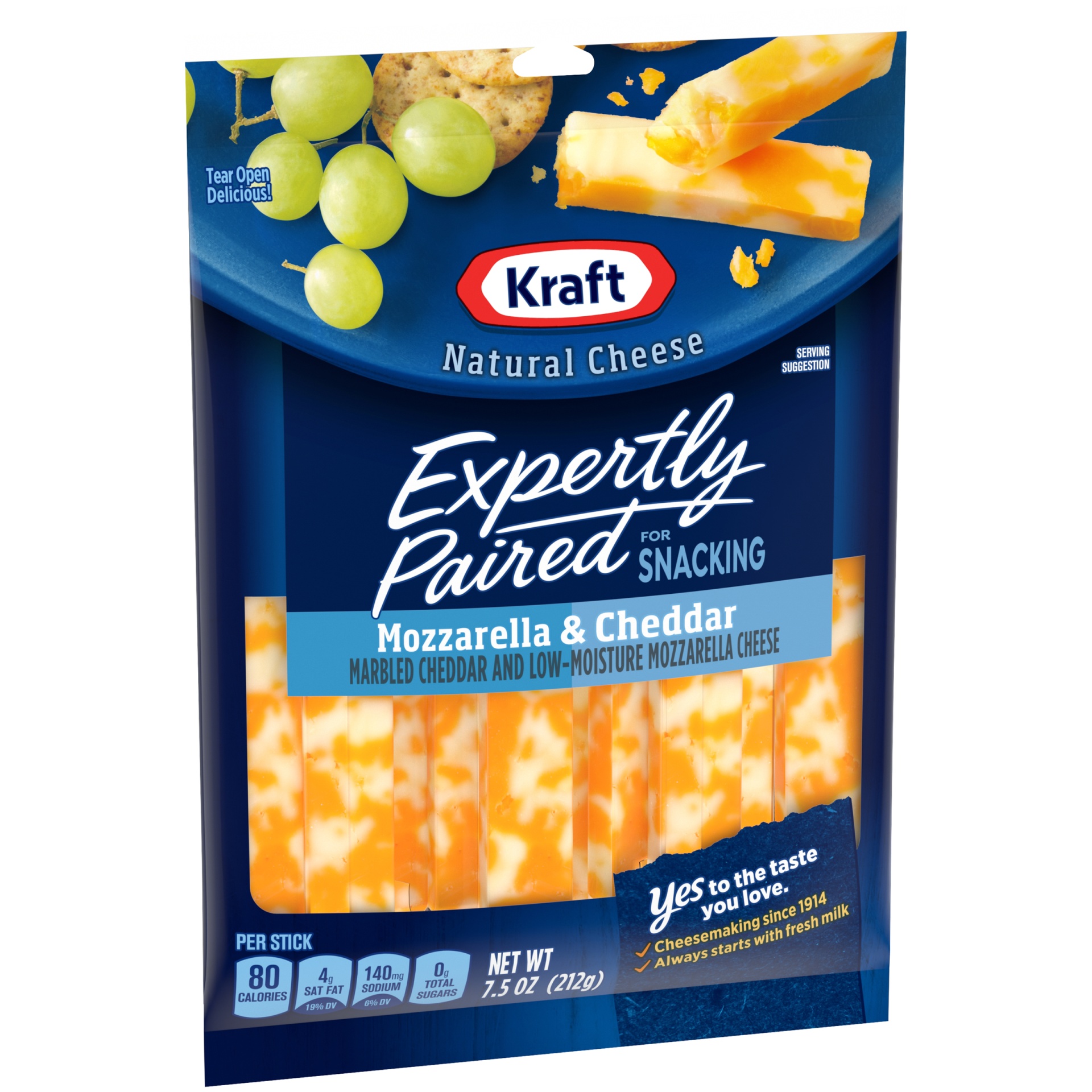 slide 2 of 6, Kraft Expertly Paired Mozzarella & Cheddar Marbled Cheese Snacks Sticks, 7.5 oz