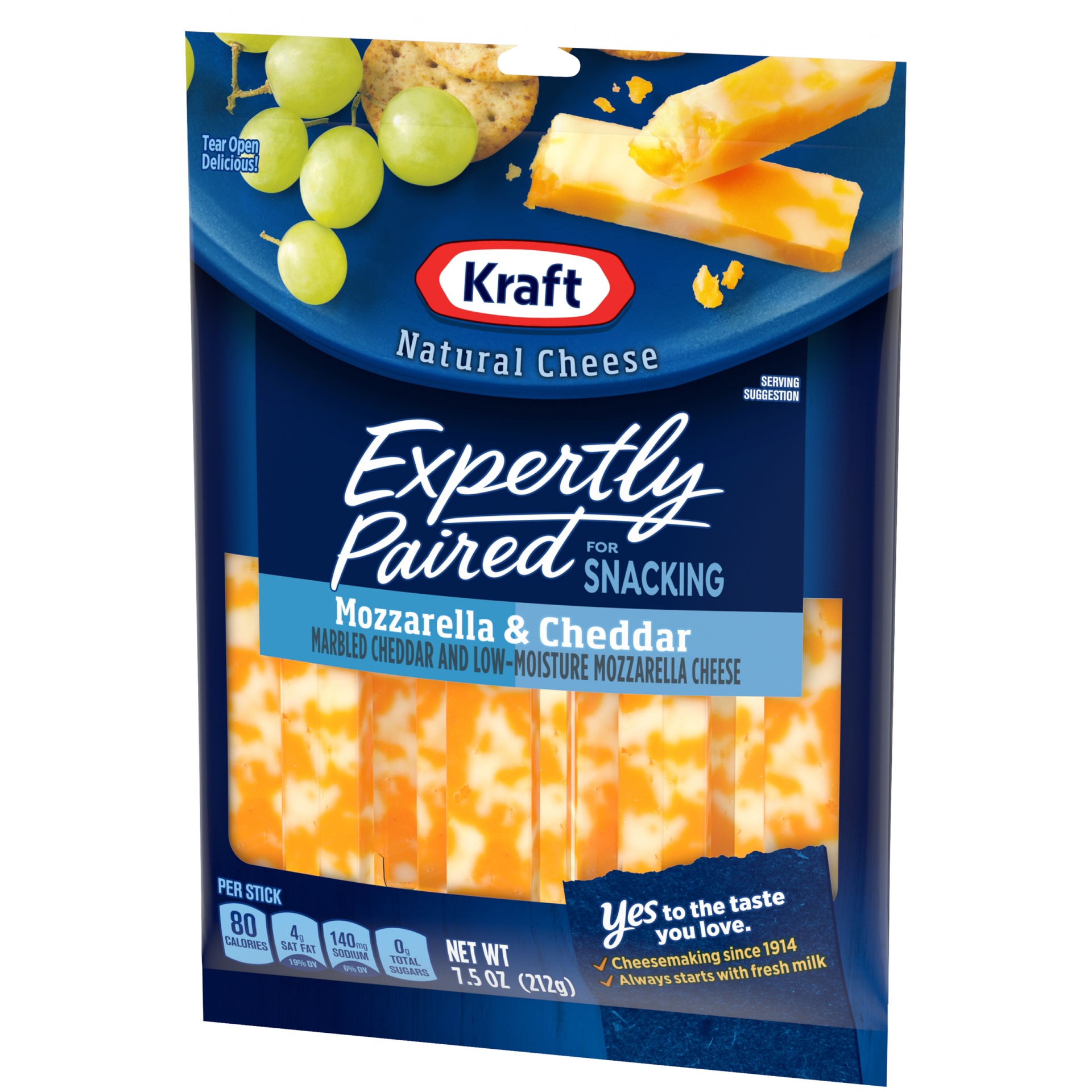 slide 3 of 6, Kraft Expertly Paired Mozzarella & Cheddar Marbled Cheese Snacks Sticks, 7.5 oz