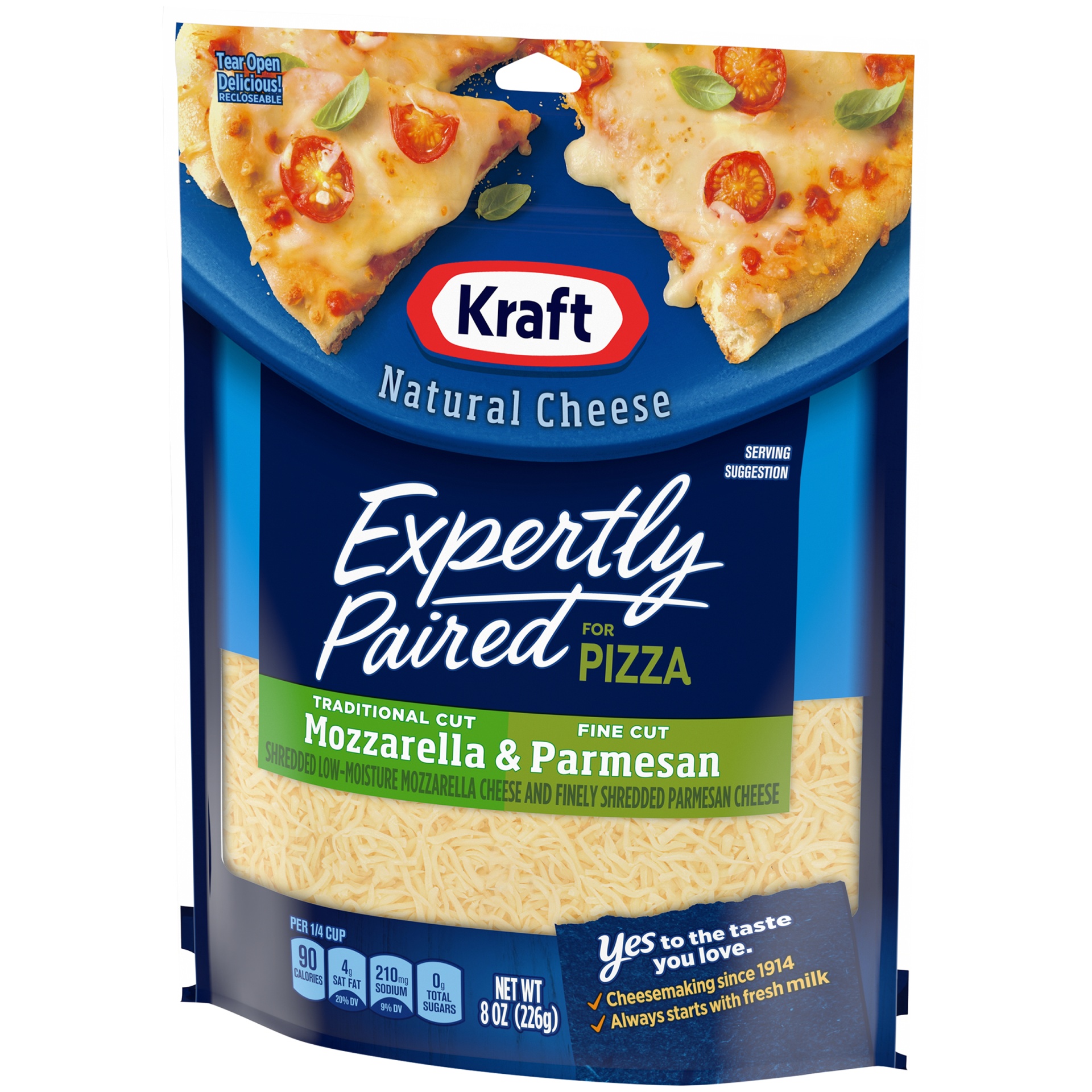 slide 4 of 7, Kraft Deliciously Paired Mozzarella & Parmesan Shredded Cheese for Pizza, 8 oz