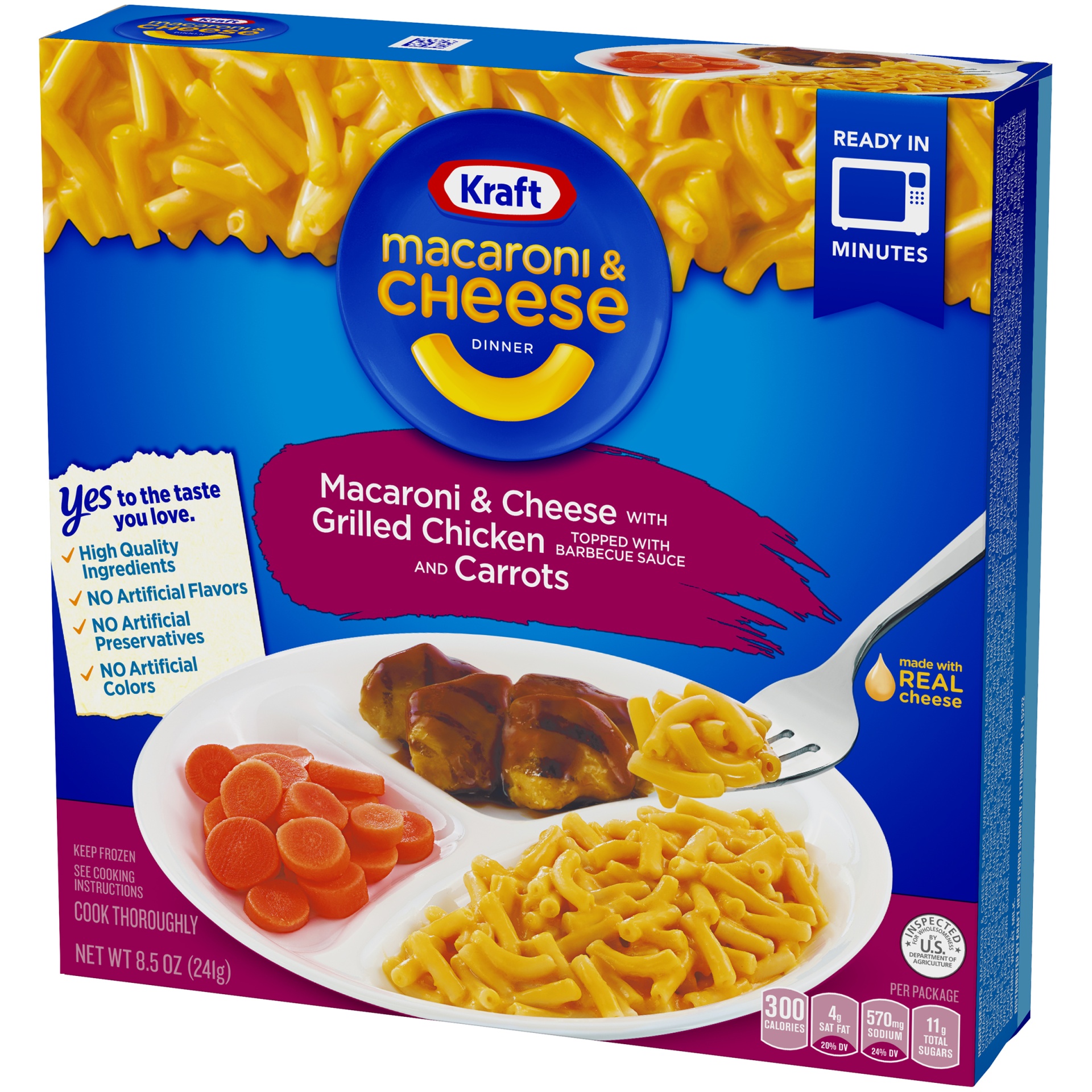 slide 8 of 9, Kraft Macaroni and Cheese Dinner With Grilled Chicken and Carrots, 8.5 oz