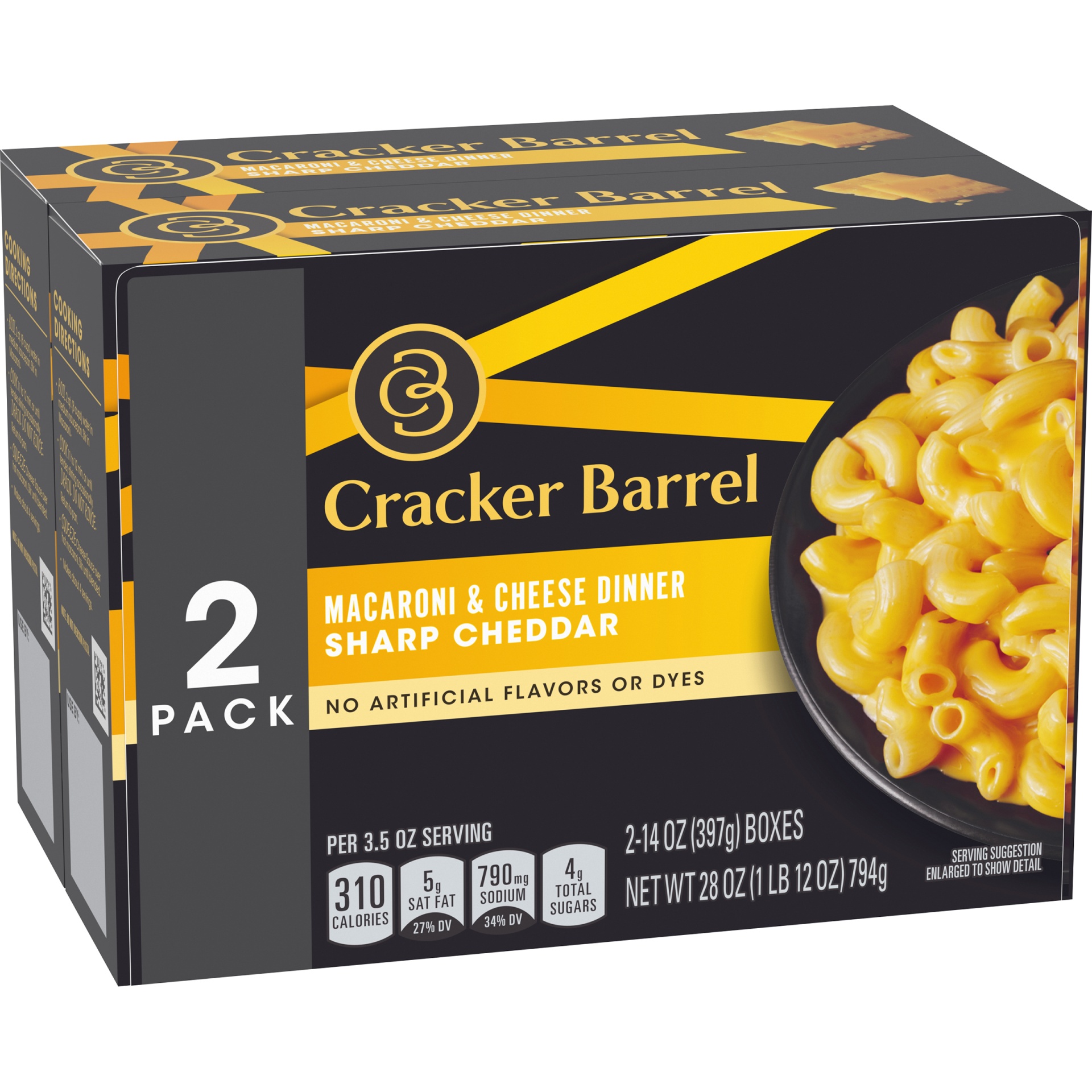 slide 5 of 6, Cracker Barrel Sharp Cheddar Macaroni & Cheese Dinner Pack, 28 oz