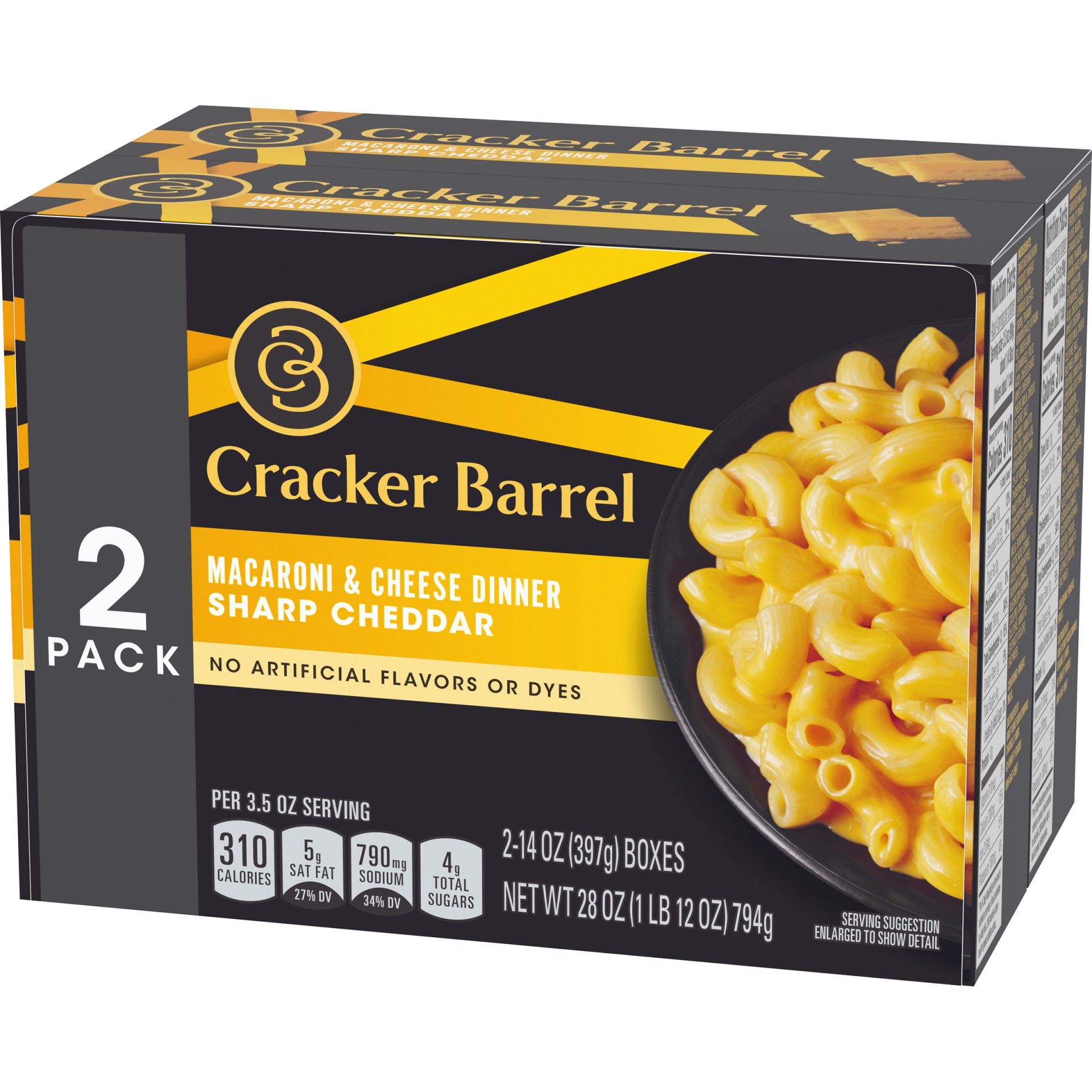 slide 6 of 6, Cracker Barrel Sharp Cheddar Macaroni & Cheese Dinner Pack, 28 oz