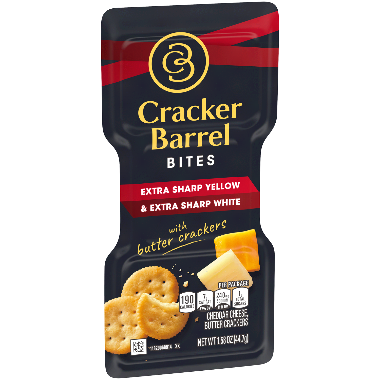 slide 4 of 4, Cracker Barrel Bites Extra Sharp Yellow Cheese, Extra Sharp White Cheddar Cheese, & Butter Crackers Snack Kit, 1.58 oz
