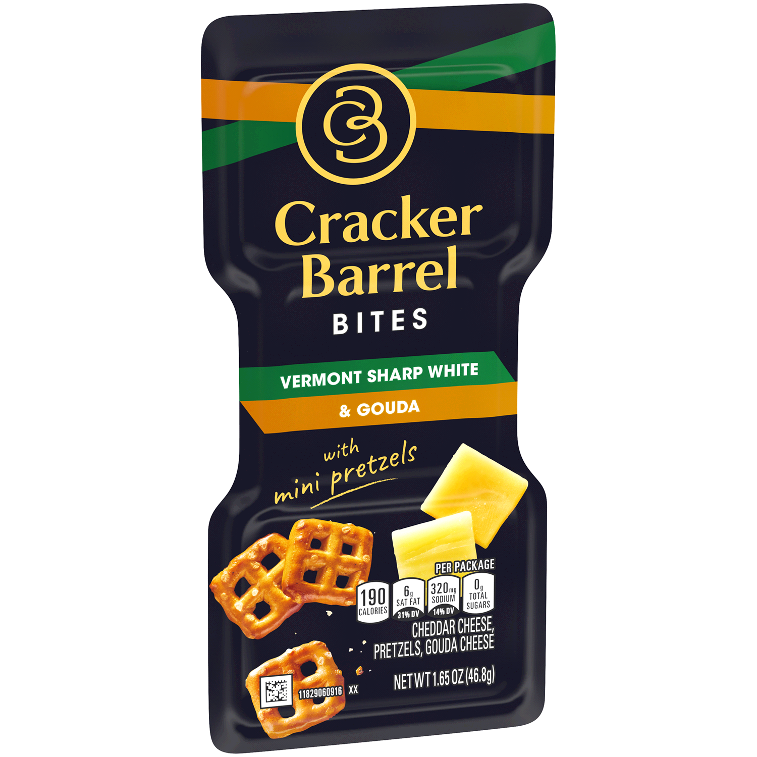 slide 4 of 4, Cracker Barrel Bites with Vermont Sharp White Cheddar & Gouda Cheese with Pretzel Chips, 1.59 oz Tray, 1.65 oz