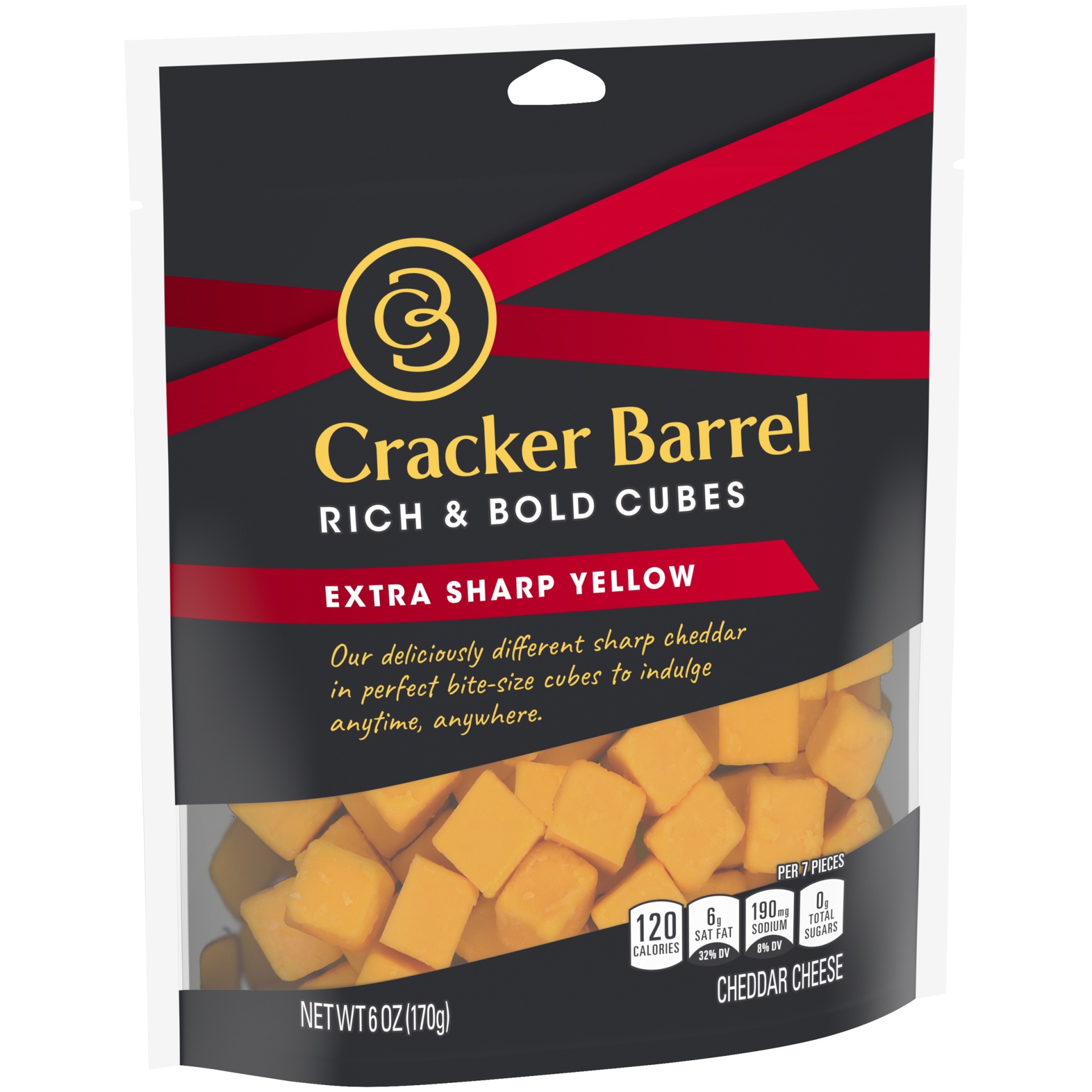 slide 5 of 6, Cracker Barrel Rich & Bold Extra Sharp Yellow Cheddar Cheese Cubes, 6 oz Bag, 6 oz