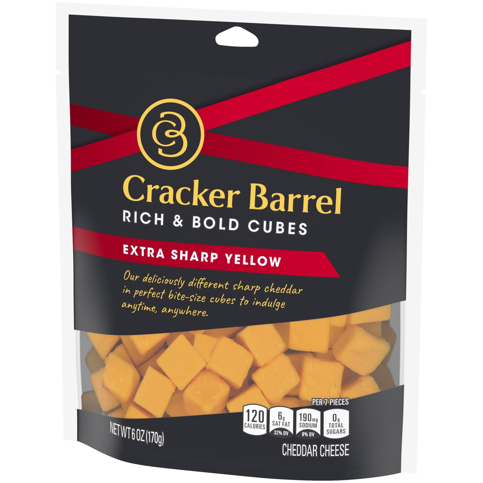 slide 3 of 6, Cracker Barrel Rich & Bold Extra Sharp Yellow Cheddar Cheese Cubes, 6 oz Bag, 6 oz