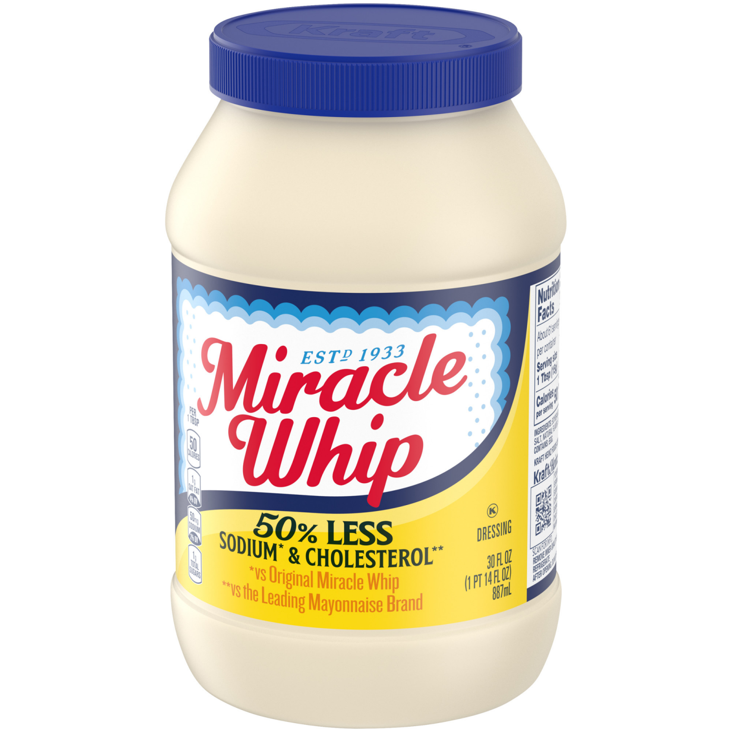 slide 2 of 5, Miracle Whip Mayo-like Dressing with 50% Less Sodium & Cholesterol, 30 fl oz Jar, 30 fl oz