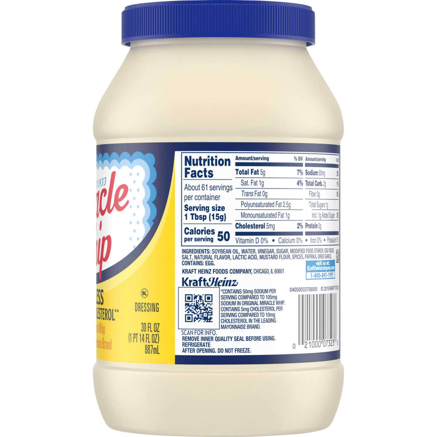 slide 5 of 5, Miracle Whip Mayo-like Dressing with 50% Less Sodium & Cholesterol, 30 fl oz Jar, 30 fl oz